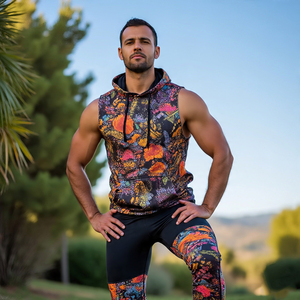 Hombres Culturismo Sublimación Sudadera con capucha Sin mangas 100% Algodón Poliéster Impreso Capucha Jogging Fitness Wear Sublimación Yoga Hood - Product Image 2