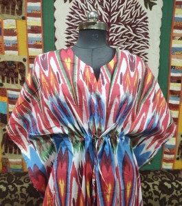 Pur coton naturel long caftan vêtements de plage robe indien coton Ikat imprimé Bikini couverture Floral été vêtements robe de soirée - Product Image 1