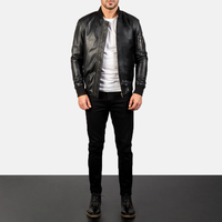 Blouson bomber en nylon noir pour homme, col montant, fermeture éclair, coupe ajustée, couleur unie, style motard, vêtement d'hiver
