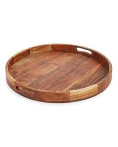 Bandeja de Servir Multifuncional Hecha a Mano de Madera de Mango Circular, Diseño Clásico, Acabado Pulido Sostenible, Gran Capacidad, para Vajilla - Product Image 3