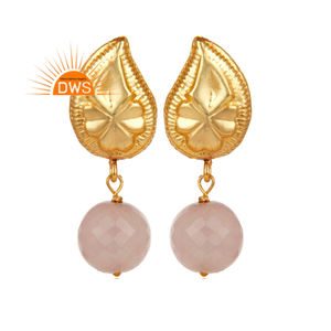 Último diseño hecho a mano 18K chapado en oro rosa natural Calcedonia piedra preciosa colgante pendiente Demi joyería fina fabricante - Product Image 1