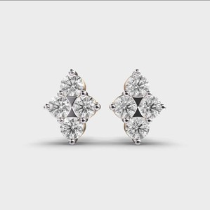 Boucles d'oreilles clous en diamants de laboratoire, taille ronde, quatre pierres, en or blanc/rose/jaune 18 carats plaqué rhodium, cadeau - Product Image 1