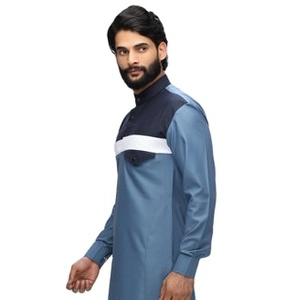 Thobe musulman pour homme, nouveau modèle arabe, panneau personnalisé, couleur unie, teinture personnalisée, logo personnalisé, rayure blanche sur la poitrine, robe longue en coton - Product Image 4