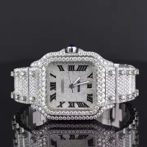 Orologio da <span class=keywords><strong>uomo</strong></span> di lusso in acciaio inossidabile romano quadrante quadrato ghiacciato giappone movimento Moissanite realizzato orologio elegante Look per <span class=keywords><strong>uomo</strong></span> <span class=keywords><strong>donna</strong></span> - Product Image 5