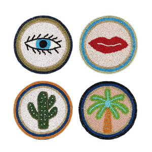 Decorative Handmade Beaded <b>Coaster</b> Round <b>Crystal</b> Beads Embroidery Table Mat Colorful Placemats - Product Image 6