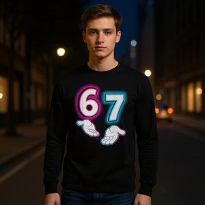 T-Shirt a Maniche Lunghe Six Seven 67 Meme Glowing Hands, Design Personalizzabile Promozionale - Product Image 3