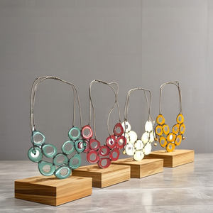 Handmade Tagua Round Bead <b>Necklace</b> Eco-Friendly Pearl-Inspired <b>Statement</b> Jewelry Vegetable Ivory Beads Bold Color Options - Product Image 1