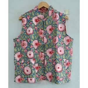 Chaleco Acolchado con Estampado Floral, Talla Grande, Estilo Boho, Sin Mangas, Invierno, con Botones, Reversible, Ecológico, para Mujer - Product Image 1