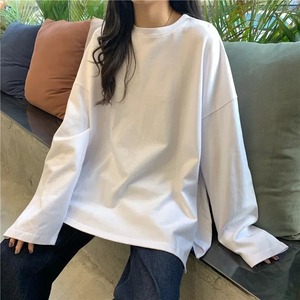 <b>Long</b> <b>T</b> <b>Shirt</b> Spring Autumn Solid Simple Oversized <b>T</b>-<b>shirt</b> for Women <b>T</b>-<b>shirts</b> Split White <b>Black</b> <b>Long</b> Sleeve Tops - Product Image 3
