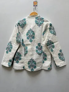 แจ็กเก็ตผ้าฝ้ายผู้หญิงพิมพ์ลายดอกไม้สีฟ้าใส่ได้สองด้านใส่ได้100% ผ้าฝ้ายแขนยาว - Product Image 5