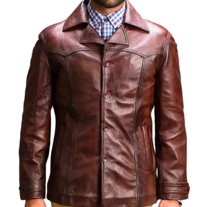 Veste en cuir de vachette véritable d'hiver vintage confortable et souple personnalisée vestes en cuir de couleur marron radis pour hommes - Product Image 2