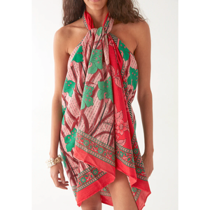 Maison Hotel Nestor Sarong Carmine - Traje de Baño de Algodón Holgado sin Mangas con Cuello Halter - Product Image 3