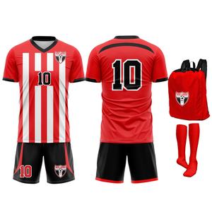 Uniforme de Fútbol Personalizado con Estampado Digital Rojo y Negro, 100% Poliéster, Transpirable y Elástico, Jersey de Manga Corta Unisex para Adultos - Product Image 3
