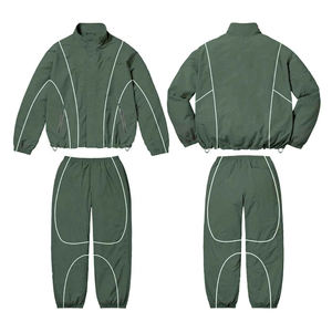 Unisex Custom Winter Solid Zip-up <b>Track</b> Jacket Nylon Sweat Pant Jogger Set Color Block Windbreaker Embroidery Plus Size Printed - Product Image 1