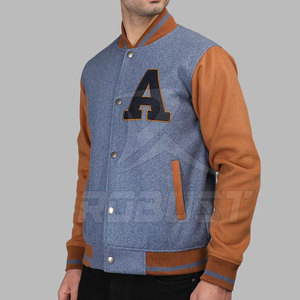 Blouson universitaire homme style streetwear hiver, col montant uni, coupe classique, en tissu peigné, avec logo personnalisé - Product Image 2