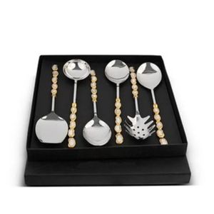 Ensemble de couverts à salade faits à la main en acier inoxydable ensemble de 6 pièces poignée élégante polie miroir argentée - Product Image 1