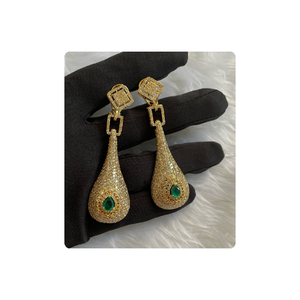 <b>Earrings</b> for Women Elegant Statement <b>Earrings</b> Made in 18kt Solid Gold With Natural Diamonds With <b>Green</b> Stone Fashion Jewellery - Product Image 1
