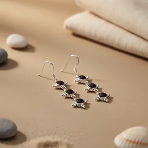 Boucles d'oreilles pendantes en argent 925 avec grenat et perle certifiée, forme flèche, pour femme, idéales pour mariage et soirée - Product Image 1