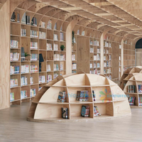 Bibliothèque murale complète en bois sur mesure Chiquitos, étagères de rangement ouvertes, design moderne robuste pour hôtel, école, supermarché