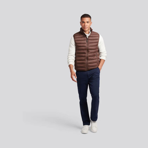Gilets bouffants chauds pour hommes Offre Spéciale léger col montant couleur marron vêtements d'extérieur gilet matelassé veste sans manches à glissière - Product Image 4