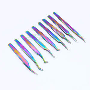 Jeu de pinces à cils en acier inoxydable avec logo personnalisé Outil d'extension de cils droit incliné et incurvé avec marque privée - Product Image 2