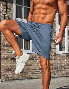 กางเกงขาสั้นผู้ชายผ้าฟลีซ สไตล์ลำลอง สตรีทแวร์ แต่งโลโก้พอง พร้อมเชือกผูกเอว วินเทจ ผ้าฝ้าย - Product Image 3