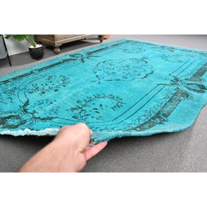 Alfombra turca Vintage azul tradicional 5,7X9 pies diseño de retazos de lana respaldo de látex altura de pila de felpa para sala de estar pasillo dormitorio - Product Image 4