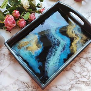 Bandeja DE SERVICIO DE hecha a mano epoxi de resina epoxi, artículos esenciales de cocina únicos para el hogar, restaurante, Hotel, bandejas decorativas para servir - Product Image 4