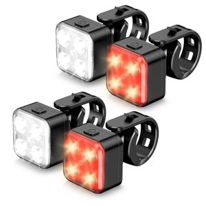 Akale LED-Fahrradlichter-Set, wiederaufladbar, vorne/hinten, 4 Modi, IPX4 wasserdicht, PC-Material, einfache Installation, Unisex-Fahrradbeleuchtung, 2er-Pack - Product Image 1