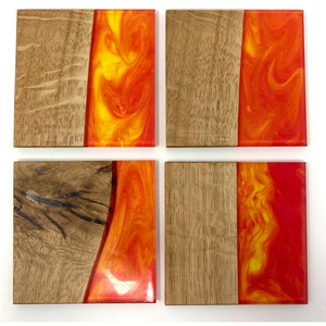 Handmade Solid Oak And Red & Gold Resin <b>Coasters</b> Unique Square <b>Drink</b> <b>Coasters</b> <b>For</b> Home Decor Bar Accessories Wooden <b>Coasters</b> - Product Image 1