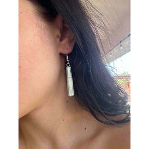Navajo Made Sterling <b>Silver</b> Dangle <b>Earrings</b> with <b>Man</b> Made Opal Pearl & Diamond Accents-Ethnic Geometric Drop <b>Earrings</b> <b>for</b> Party - Product Image 2
