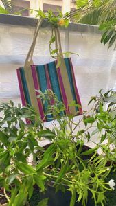 Bolsa de compras de nailon reutilizable ecológica RPET con cremallera a rayas Handloom tejido plástico reciclado bolsas de playa bolsas de cosméticos estuches hechos - Product Image 2