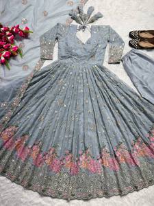 Nuevo Traje Anarkali Salwar Kameez de Diseñador, Estilo Tradicional, Georgette Sintética Pesada con Trabajo de Lentejuelas de 5mm, Secado Rápido, para Fiestas - Product Image 6