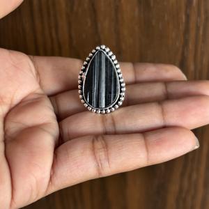 High Quality Natural Pear shape <b>Black</b> Tourmaline Silver Plated <b>Rings</b> Wholesale Brass Gemstone Fashion <b>Ring</b> Waterproof Jewelry - Product Image 3