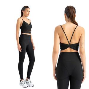 Ensemble de yoga pour femmes, 2 pièces, nylon, sans couture, vêtements de sport, vêtements de sport extensibles, respirants, uni, devant personnalisé, usine de vêtements - Product Image 1