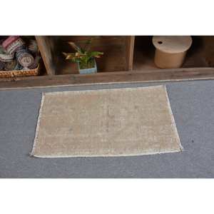 Alfombra de lana turca Beige Vintage de 1,6x2,8 pies, clásica, gran área hecha a mano, mosaico abstracto, patrones de pasillo rectangulares, látex - Product Image 3