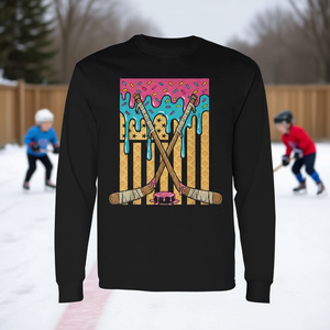 Maglietta a Maniche Lunghe per Ragazzi Giocatori di Hockey su Ghiaccio con Bandiera Americana, Grafica Promozionale con Gocce di Gelato sulla Bandiera - Product Image 3
