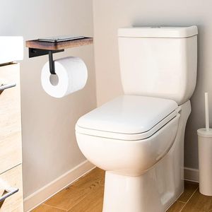 Porte-papier hygiénique en bois avec étagère, support mural, porte-rouleau de papier hygiénique, support avec étagère pour téléphone - Product Image 6