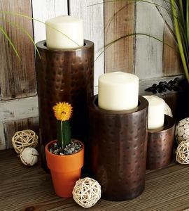 Bougeoirs de pilier cylindrique en argent martelé pour Faux bougies support Table à manger décor piliers de bougie en métal - Product Image 2