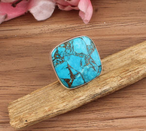 Anillo de bodas clásico de Plata de Ley 925 al por mayor, piedra preciosa cuadrada turquesa de cobre Natural, joyería llamativa hecha a mano - Product Image 4