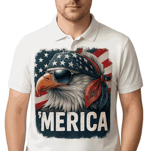 เสื้อโปโลผ้าฝ้าย100% สำหรับผู้ชายดีไซน์นกอินทรีปกตั้งได้สีขาว150-น้ำหนักผ้า240 GSM - Product Image 1