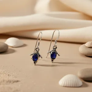 Vintage 925 Silver Plated Geometric Drop Earrings with Lapis Lazuli Stone <b>for</b> Women Elegant Wedding Jewelry Piece - Product Image 2