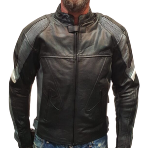 Men's Winter Custom Black/Grey Cowhide Leather Racing Motorbike Jacket with Windproof Breathable Full Sleeve Design - Product Image 1