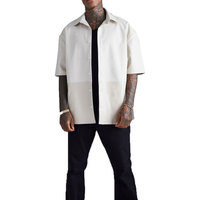 Camisa de Cuero PU de Manga Corta con un Solo Botón para Hombre, de Alta Calidad, Estilo Urbano, Corte Cuadrado, Cuello Alto, Ecológica, Personalizable OEM