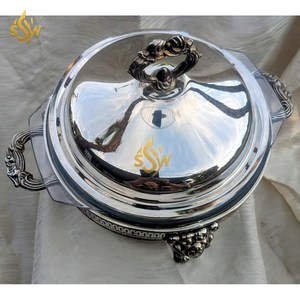 Casserole alimentaire ronde classique Pots brillant miroir poli décoration de Table mariage et fête nourriture servant casserole plat en vente - Product Image 2