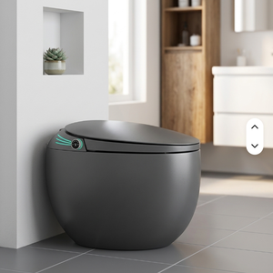 WC intelligent de luxe en forme d'œuf, version phare, avec bidet intégré, mural, gris, siphon en S, chasse d'eau à capteur, télécommande incluse, chauffant - Product Image 1