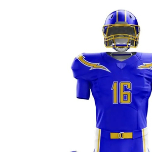 Ensemble de maillots de football américain pour hommes, bleu et jaune, imprimé numérique 16, col en V, manches courtes, anti-humidité, coupe classique - Product Image 2