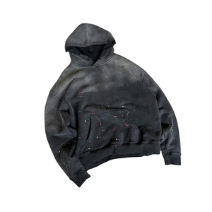 Service OEM – Sweat à capuche élégant pour homme, effet vieilli, respirant, délavage acide, pour l'automne, avec logo frontal, coupe ample, brodé, 100 % coton, orné de perles - Product Image 2