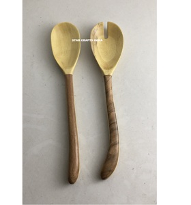 Cuchara y tenedor de madera de nogal negro de estilo japonés de alta calidad, mango largo, uso en cocina y restaurante, aspecto moderno - Product Image 2