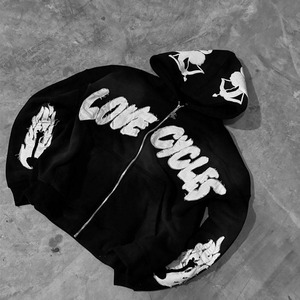 OEM Custom Sweatsuit Two Piece 100% Cotton Applique Distressed <b>Embroidery</b> Double Layer Baggy Sweatpants and Zip up Hoodie <b>Sets</b> - Product Image 2